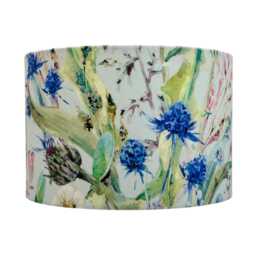 Plants & Floral Lampshade. Luxurious Velvet Material. Light Blue - thumbnail 1