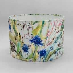 Plants & Floral Lampshade. Luxurious Velvet Material. Light Blue - thumbnail 2