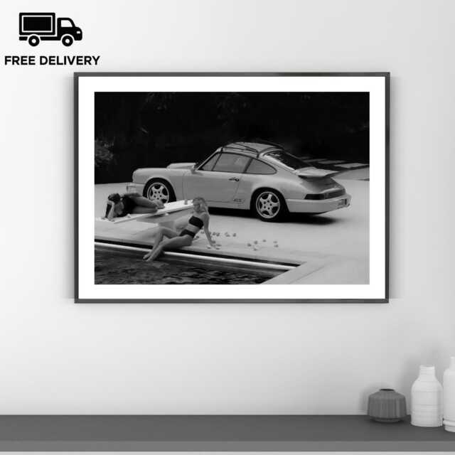 Vintage Classic Sports Car Girl Print, Luxury Woman, Fine Art Photography Wall Art, Museum Quality Black & White Poster - image 1