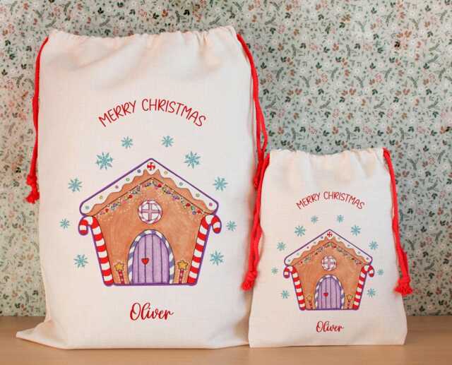 Personalised Gingerbread Stocking, Christmas Santa Sack, Family Stockings, Christmas Eve Bag, Gift, Custom Sack - image 1
