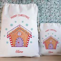 Personalised Gingerbread Stocking, Christmas Santa Sack, Family Stockings, Christmas Eve Bag, Gift, Custom Sack - thumbnail 4