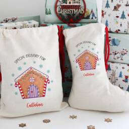 Personalised Gingerbread Stocking, Christmas Santa Sack, Family Stockings, Christmas Eve Bag, Gift, Custom Sack - thumbnail 2