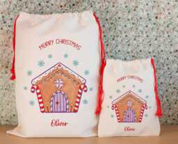 Personalised Gingerbread Stocking, Christmas Santa Sack, Family Stockings, Christmas Eve Bag, Gift, Custom Sack