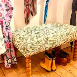Upholstered Bench Seat in William Morris Tapestry Fabric, Footstool Cloakroom, Boot Room, Shoe Storage - thumbnail 3