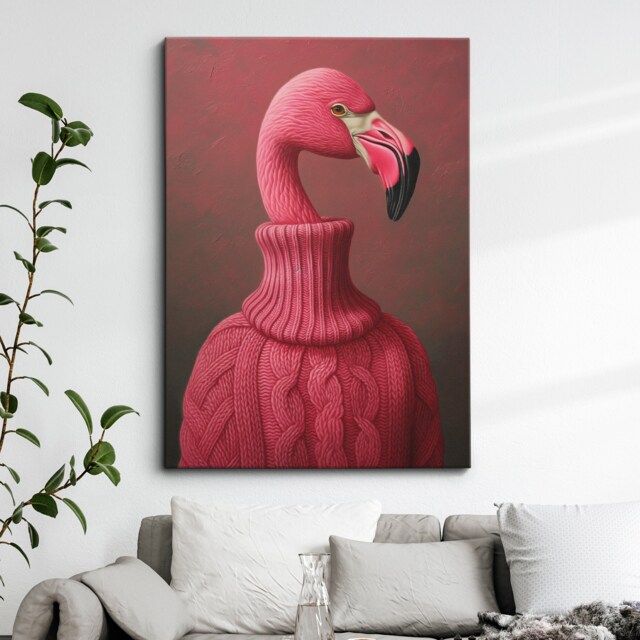 Flamingo Head Pink Jumper Fleece Animal Framed Poster Print & Canvas Wall Decor Art Bedroom Home Interior Funny Lover Gift - image 1