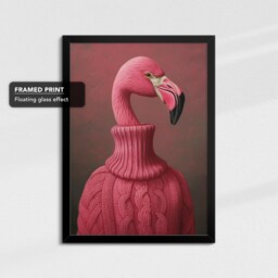 Flamingo Head Pink Jumper Fleece Animal Framed Poster Print & Canvas Wall Decor Art Bedroom Home Interior Funny Lover Gift - thumbnail 2