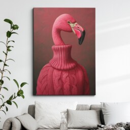 Flamingo Head Pink Jumper Fleece Animal Framed Poster Print & Canvas Wall Decor Art Bedroom Home Interior Funny Lover Gift - thumbnail 1