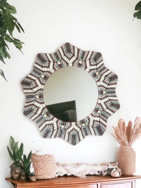 Large Macrame Mirror, Green Nursery Decor, Wall Art, Housewarming Gift, Boho Hanging, Kids Room - image 1