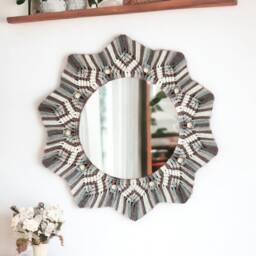 Large Macrame Mirror, Green Nursery Decor, Wall Art, Housewarming Gift, Boho Hanging, Kids Room - thumbnail 3