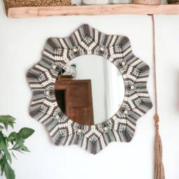 Large Macrame Mirror, Green Nursery Decor, Wall Art, Housewarming Gift, Boho Hanging, Kids Room - thumbnail 4