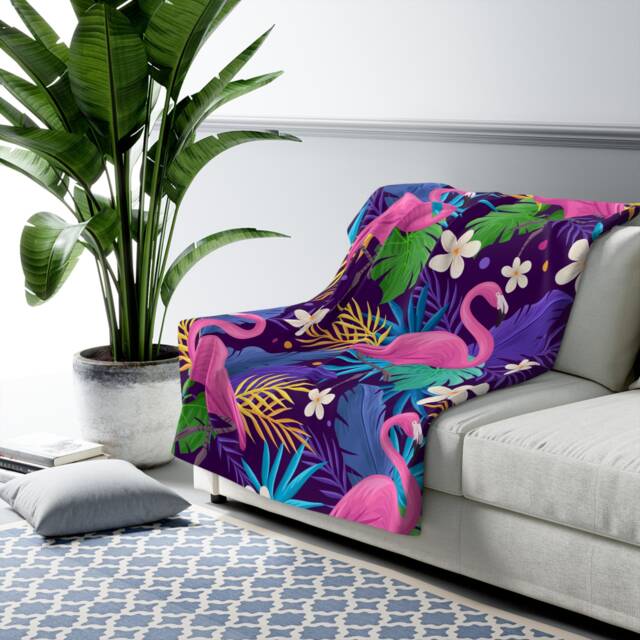 Flamingo Fleece Blanket, Flamingo Blanket, Throw Cozy Adult Blanket - image 1