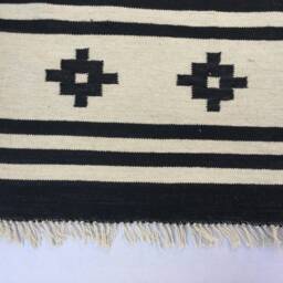 3x5 Cotton Black & White Rug - Stripes With Design- Hand Woven Rug - thumbnail 3