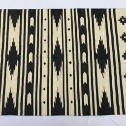 3x5 Cotton Black & White Rug - Stripes With Design- Hand Woven Rug - thumbnail 2