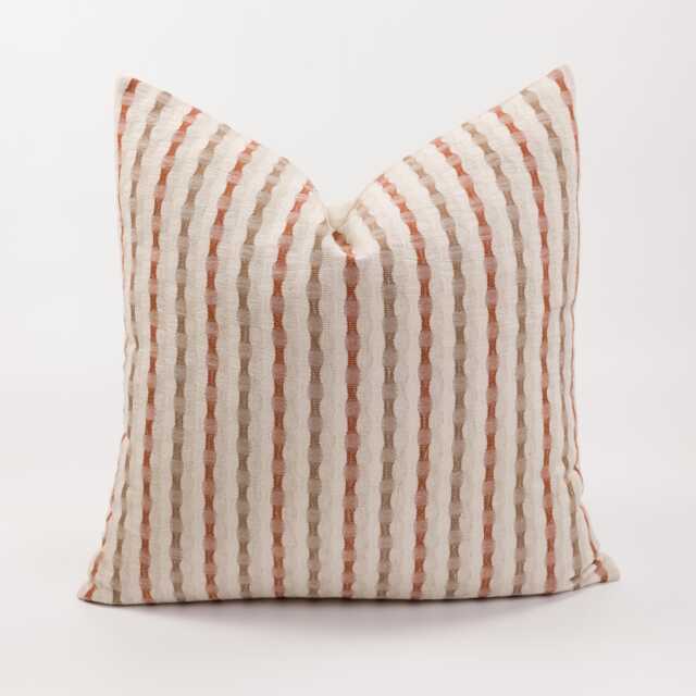 Striped Cotton Throw Pillow Cover, Oatmeal Beige, Farmhouse Style - image 1