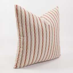 Striped Cotton Throw Pillow Cover, Oatmeal Beige, Farmhouse Style - thumbnail 3