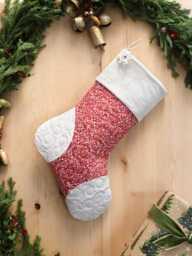 Quilted Christmas Stocking, Scandinavian Style With Personalized Embroidered Cuff