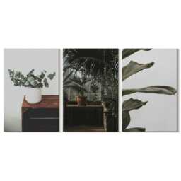 Canvas Set Of 3 Wall Art - Potted Plants With Rustic Leaves, Green Photo Print, & Flowers Hanging Piece - thumbnail 2