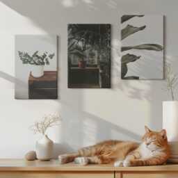 Canvas Set Of 3 Wall Art - Potted Plants With Rustic Leaves, Green Photo Print, & Flowers Hanging Piece - thumbnail 3