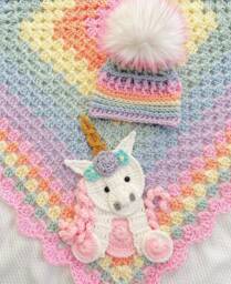 Crocheted Unicorn Baby Blanket - thumbnail 1