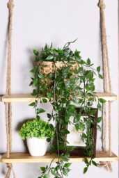2 Tier Rustic Hanging Rope Shelf - Handmade With Jute Or Macrame Natural Pine Wood Torched - thumbnail 1