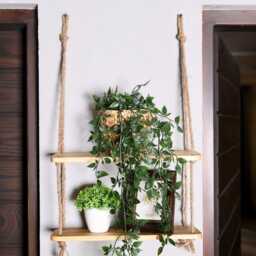 2 Tier Rustic Hanging Rope Shelf - Handmade With Jute Or Macrame Natural Pine Wood Torched - thumbnail 2