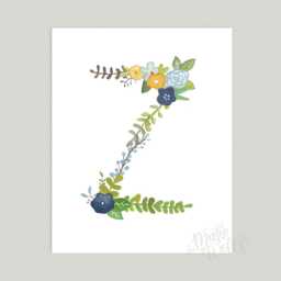 Floral Letter Z Art Print Hand-Painted Nursery Initial - thumbnail 2