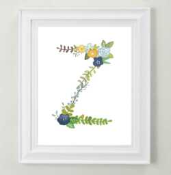 Floral Letter Z Art Print Hand-Painted Nursery Initial - thumbnail 1