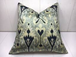 Silk Ikat Pillow Cover 24x24, Handwoven Accent Cushion - thumbnail 1