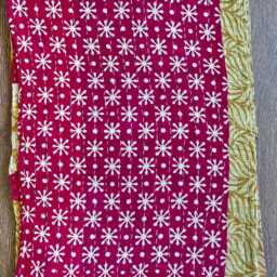 Vintage Handmade Kantha Stitch Sofa Throw - Beach Camper Van Quirky Colours Green Pink Floral Purple Musted - thumbnail 4