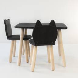 Beech Wood Toddler Desk & Chair Set, Cat Design, Back-To-School Season Gifts - thumbnail 1