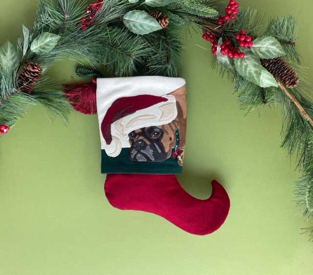 Handmade 100 Percent Wool Stocking Of A Boxer For The Christmas Holidays Made From 100% - image 1