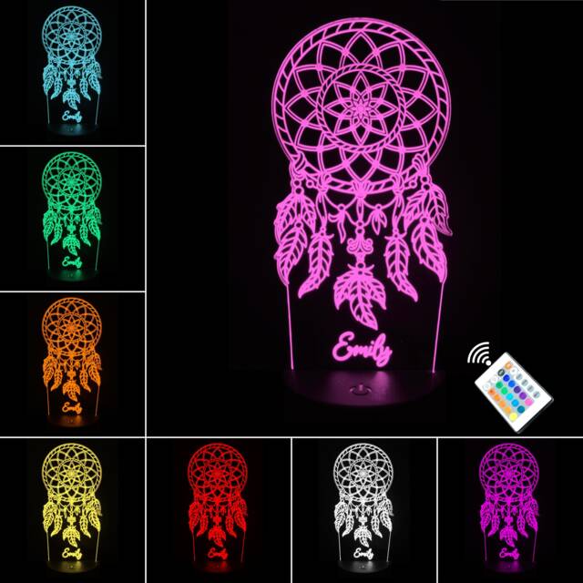 Personalised Any Name Dreamcatcher Led Neon Night Light. Bedroom/Nursery. Multi Coloured, Remote Control & Usb. Desk Lamp Gift. 9 Designs - image 1