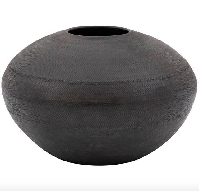 Large Oval Black Metal Vase, Planter, Pot, Huge Vase - image 1
