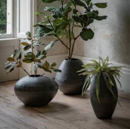 Large Oval Black Metal Vase, Planter, Pot, Huge Vase - thumbnail 2