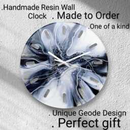 Handmade Resin Wall Clock in The Geode Marble Style, With Silver Accents - thumbnail 2