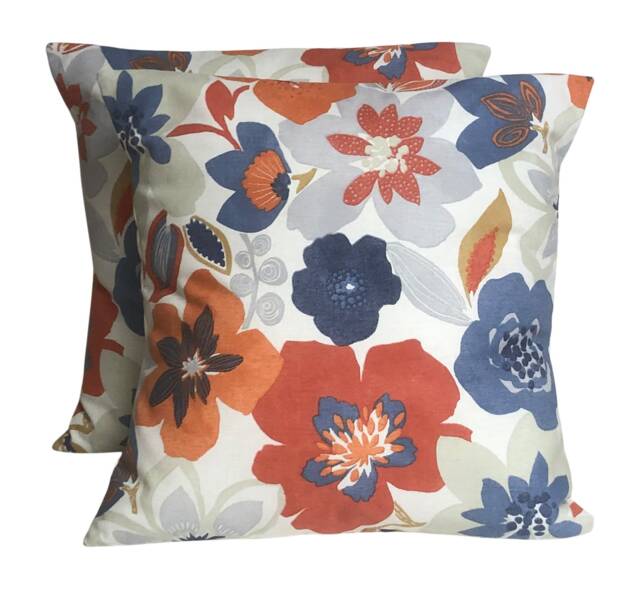 "Fryetts Emile Floral Cushion Cover Burnt Orange & Blue - 16""-24" - image 1
