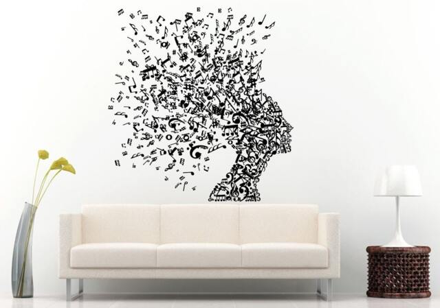 Beautiful Girl Woman Made Out Of Musical Notes Head Music Hair Style Wall Decal Vinyl Sticker Mural Room Decor L722 - image 1