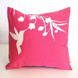 Hot Pink Hummingbird With Eucalyptus - Mini 10.5 Inches Square Pillow - thumbnail 3