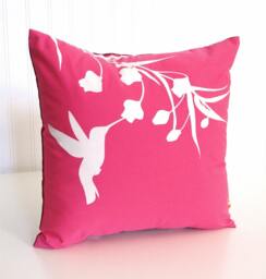 Hot Pink Hummingbird With Eucalyptus - Mini 10.5 Inches Square Pillow - thumbnail 1