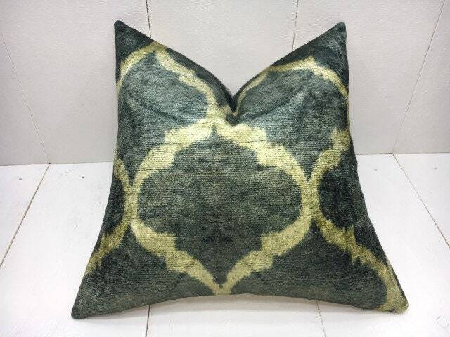 Silk Ikat Pillow Cover 16x16, Handwoven Accent Cushion - image 1
