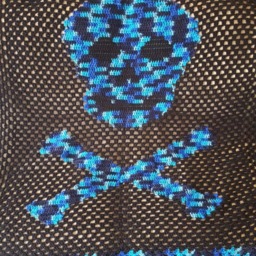 Skull & Crossbones Crochet Blanket Blue Black Pattern Large Bedding Decor - thumbnail 2