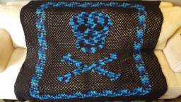 Skull & Crossbones Crochet Blanket Blue Black Pattern Large Bedding Decor