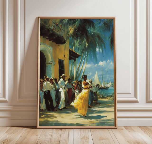 Caribbean Dance Wall Art Print, Tropical Beach Painting Poster, Vibrant Cultural Artwork, Coastal Home Decor For Living Room - image 1