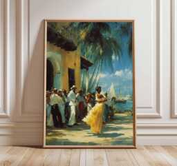 Caribbean Dance Wall Art Print, Tropical Beach Painting Poster, Vibrant Cultural Artwork, Coastal Home Decor For Living Room - thumbnail 1