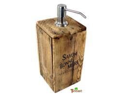 "Rustic Xl Soap Dispenser Made Of Reclaimed Wood With Vintage Print ""Savon De La Bonne M??re"