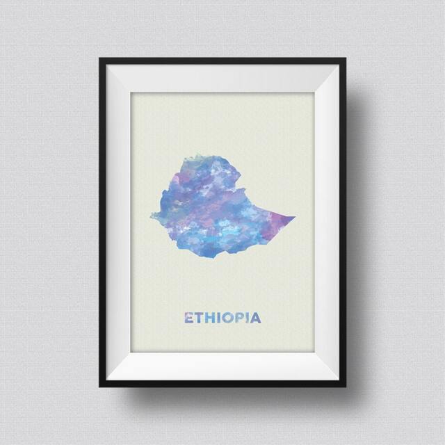 Ethiopia Map Watercolor Art Print Ink Splash Poster Canvas