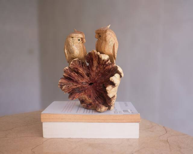 Owl Couple Figurine, Personalized, Wood Carving, Love, Handmade, Burl Wood, Bird Ornament, Art, Wedding Decor, Couples Gift, Gift For Mom - image 1