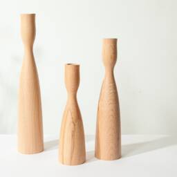 Handmade Wood Candlestick Set Rustic Taper Candle Holders - thumbnail 2