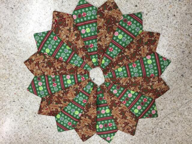 Quilted Christmas Tree Skirt Glittery Gingerbread & Peppermint, 26-Inch - image 1
