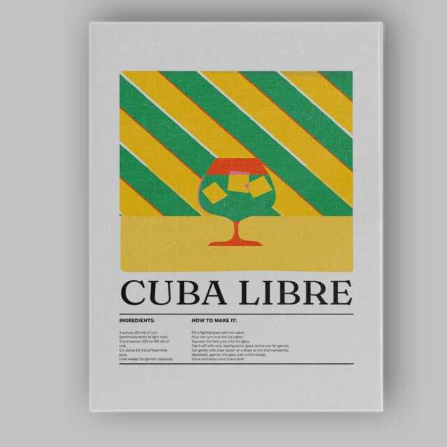 Minimalist Cuba Libre Cocktail Recipe Kitchen Print Canvas Wall Art Decor Picture Ready To Hang - image 1